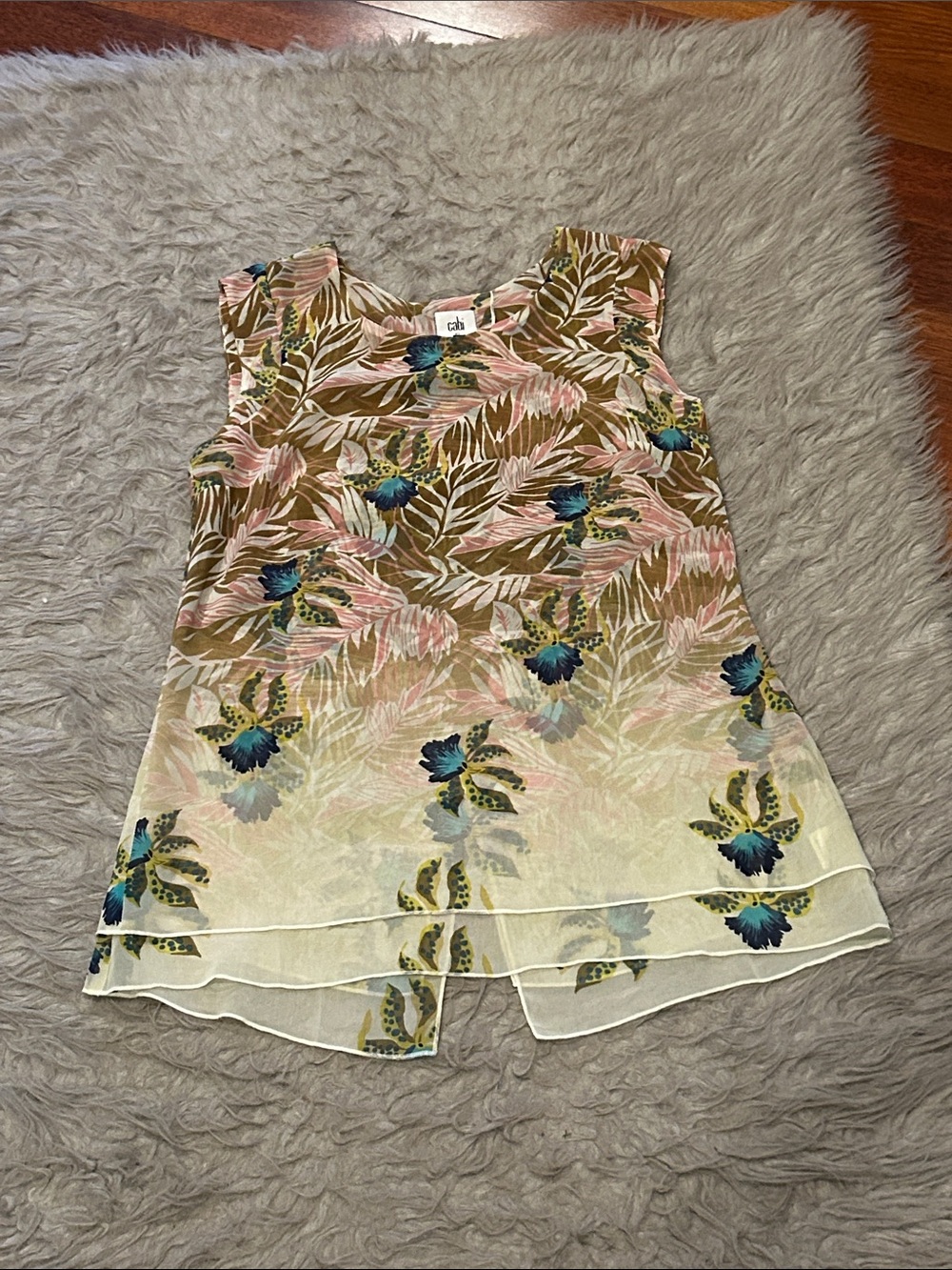 CAbi 5216 Parlor Floral Orchid Double Layer Chiffon Sleeveless‎ Blouse
